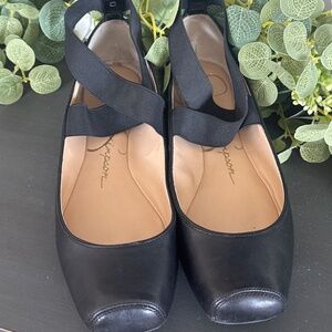 Jessica Simpson Black Ballet Flats with Ankle Strap – Size 9